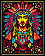 Tribal Chief Red Yellow Blue Feathers Rug