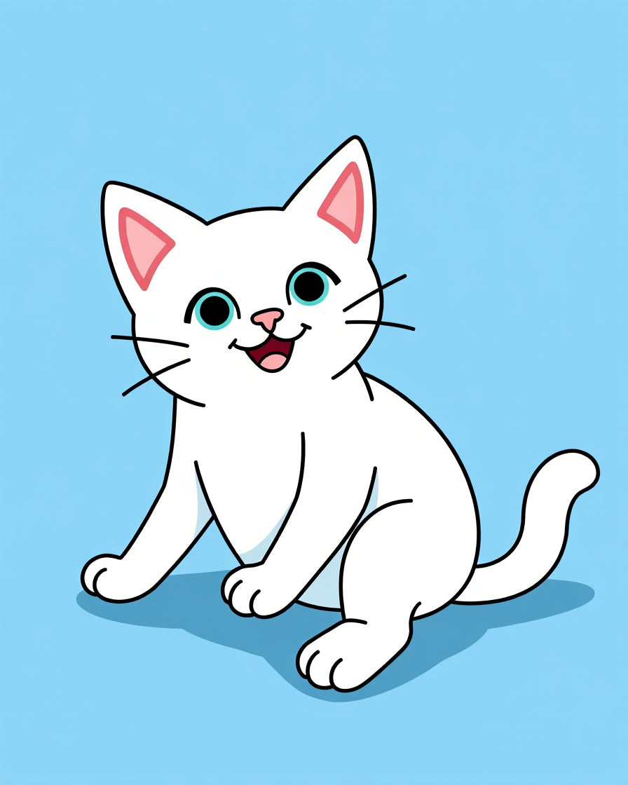 Whimsical White Cat Blue Background Illustration Rug