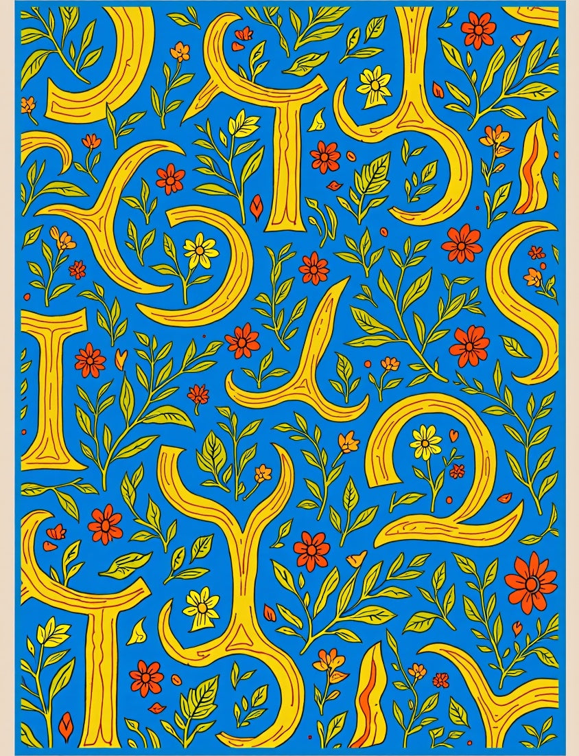 Bold Yellow Floral Accents Blue Rug