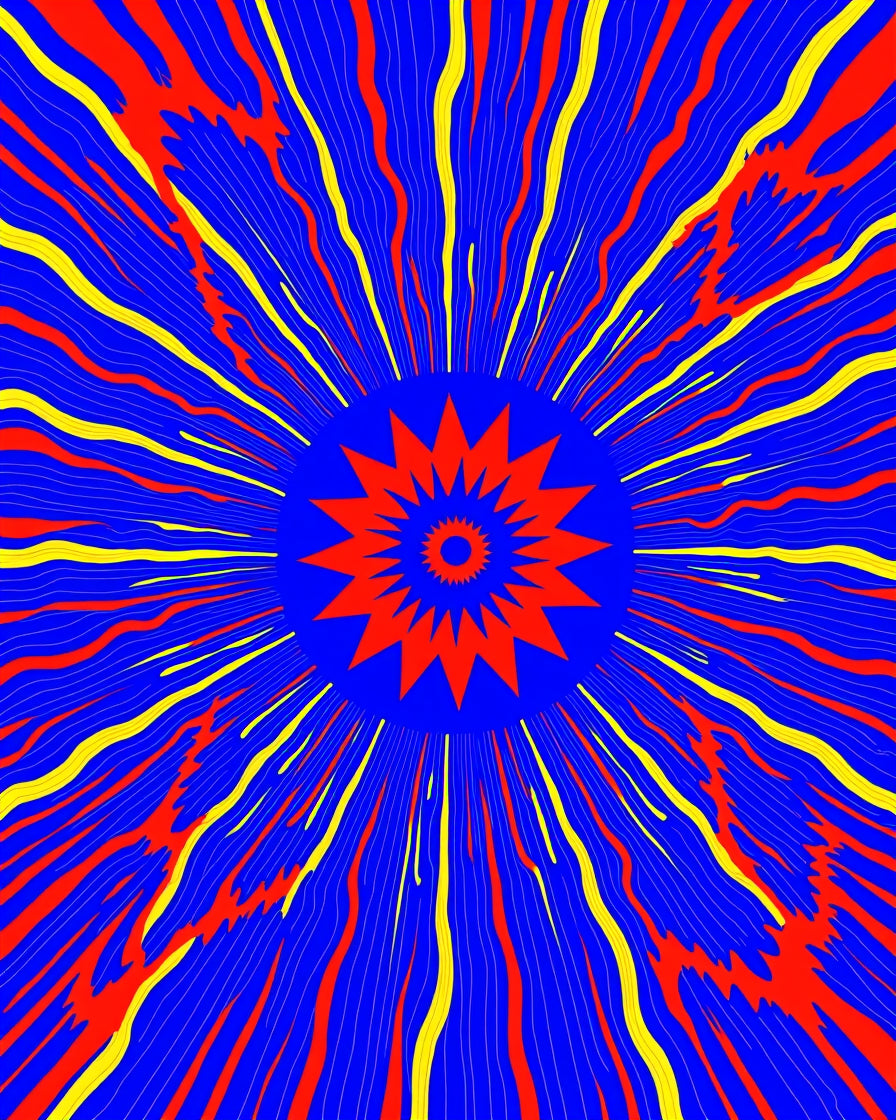 Radiant Sunburst Red Yellow Blue Rug