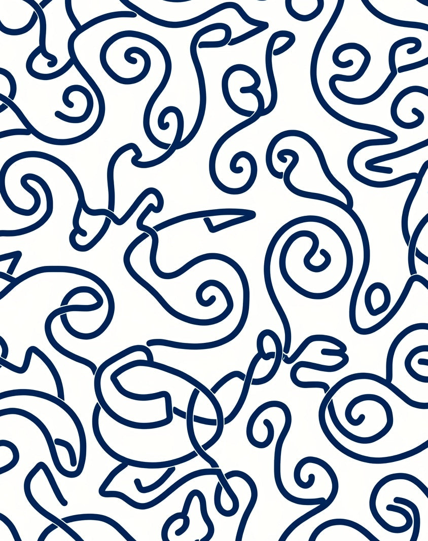 Navy Swirl Organic Calligraphy Rug