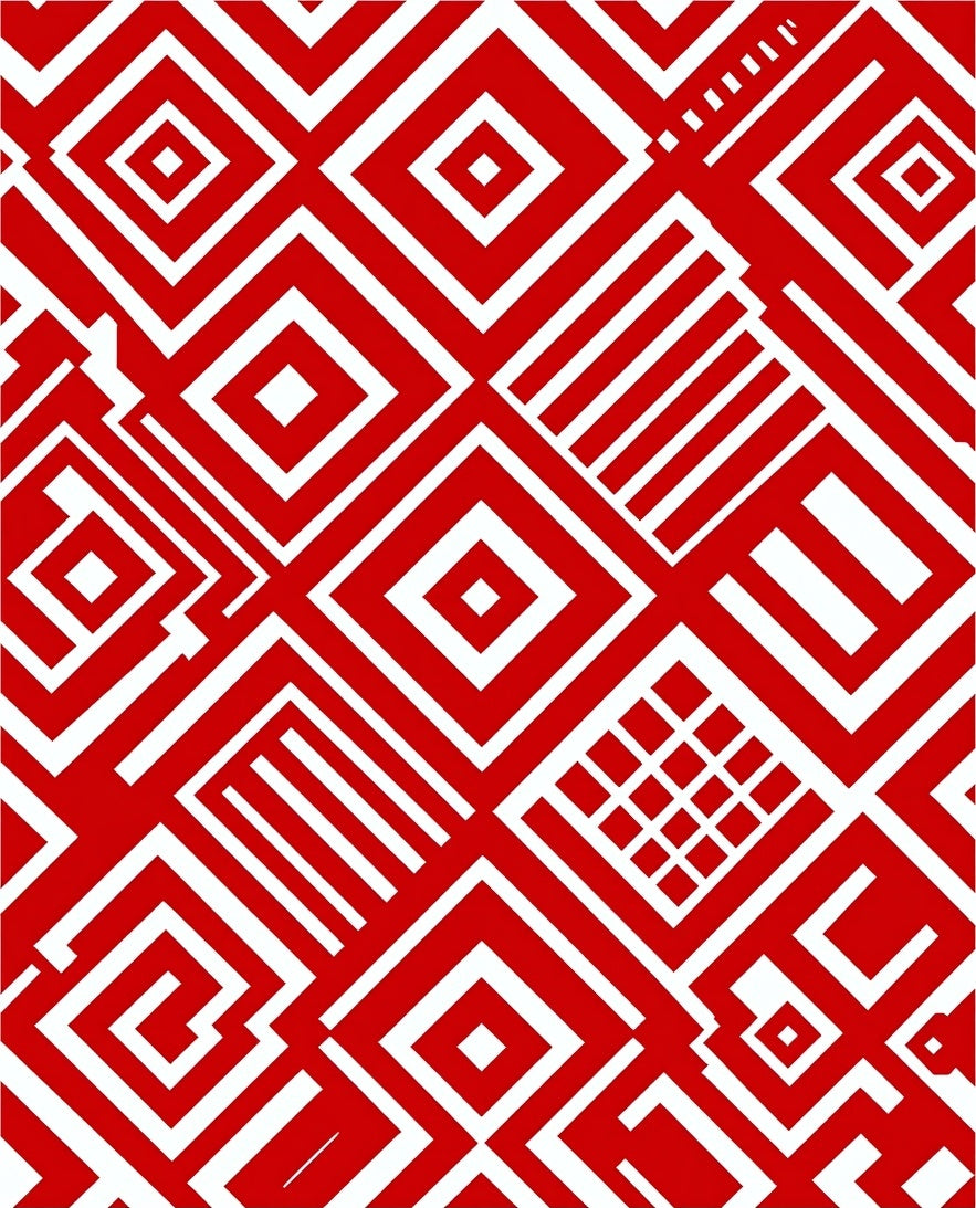 Bold Crimson Geometric Assemblage Rug