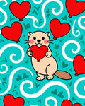 Cute Otter Red Heart Balloon Teal Rug