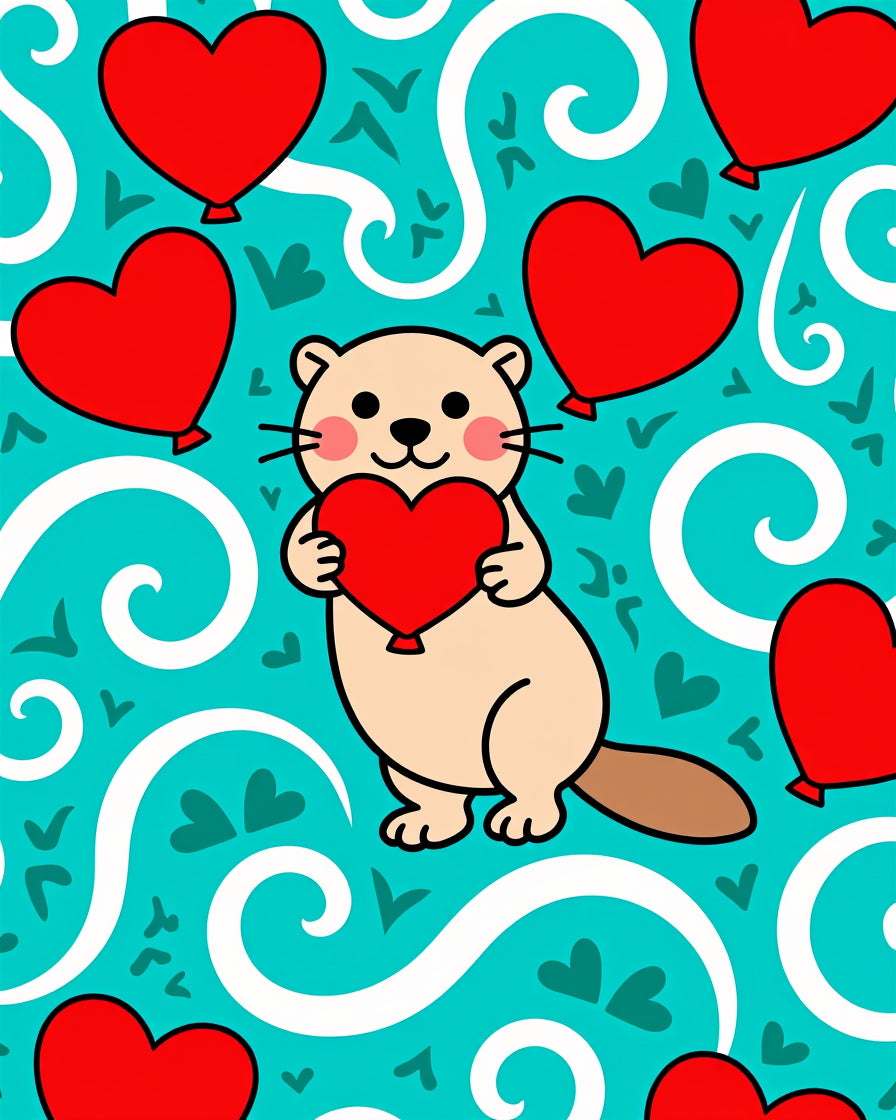 Cute Otter Red Heart Balloon Teal Rug