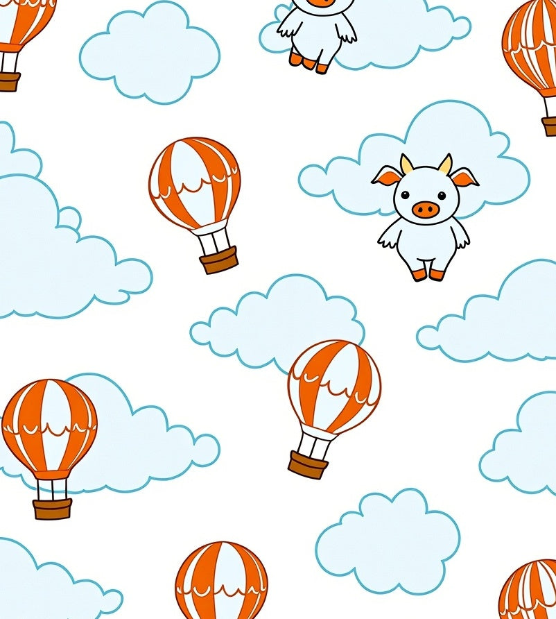 Cute Orange Hot Air Balloons Clouds Rug