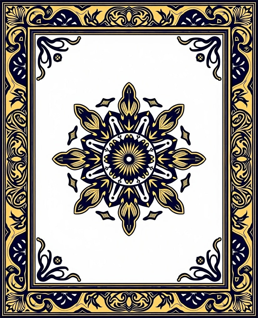 Grand Blue Yellow Floral Medallion Rug