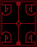 Bold Red Futuristic Geometric Grid Rug