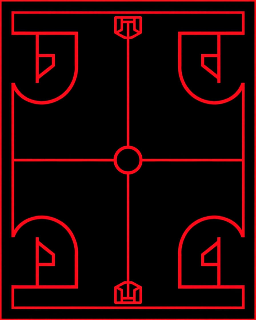 Bold Red Futuristic Geometric Grid Rug