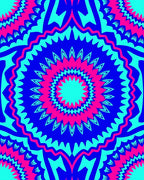Vibrant Blue Pink Sunburst Mandala Rug