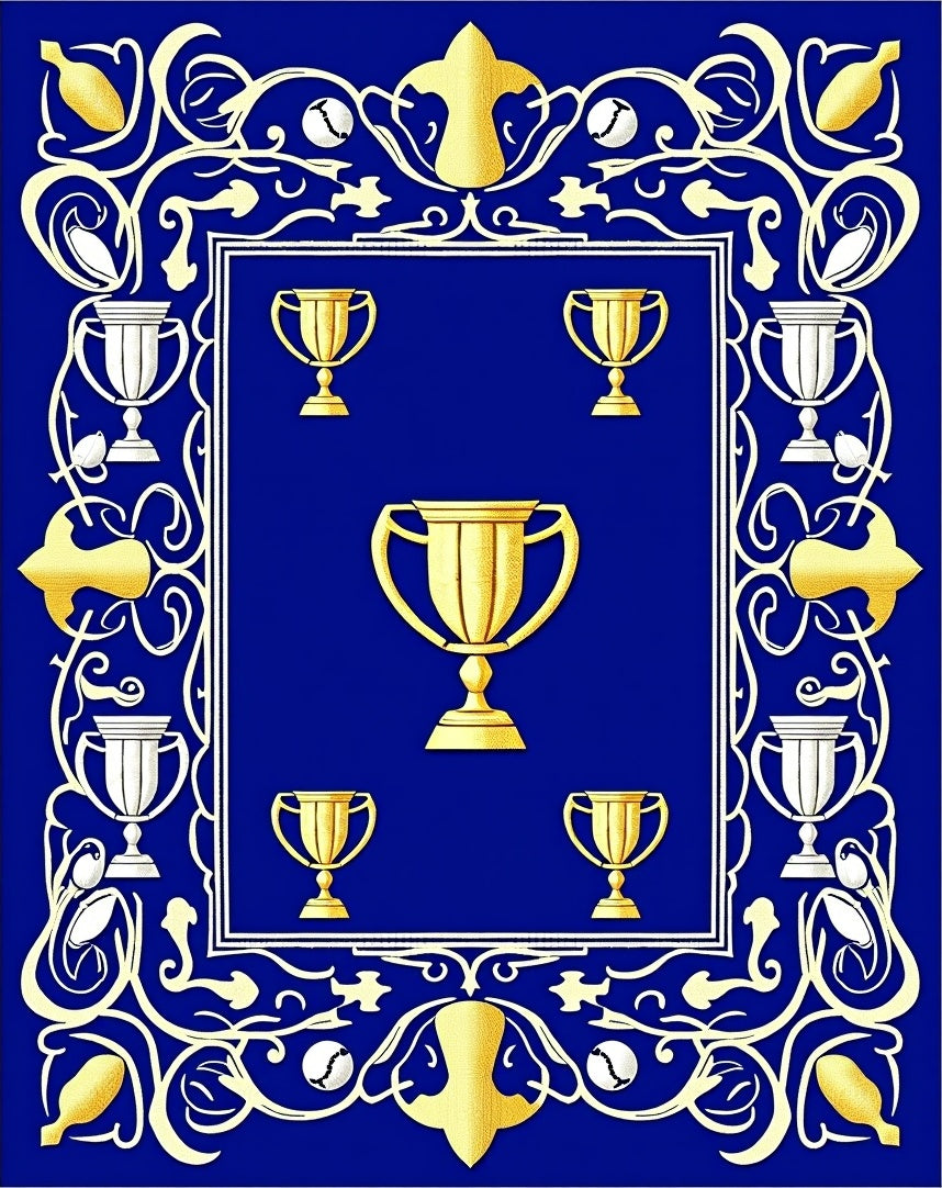 Gold Trophy Blue Decorative Frame Rug