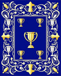 Gold Trophy Blue Decorative Frame Rug