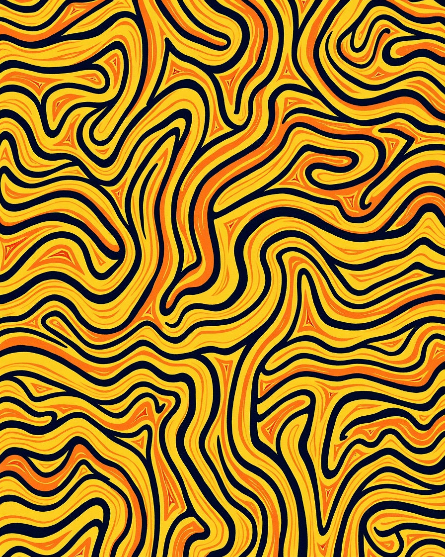 Bold Yellow Orange Swirl Rug