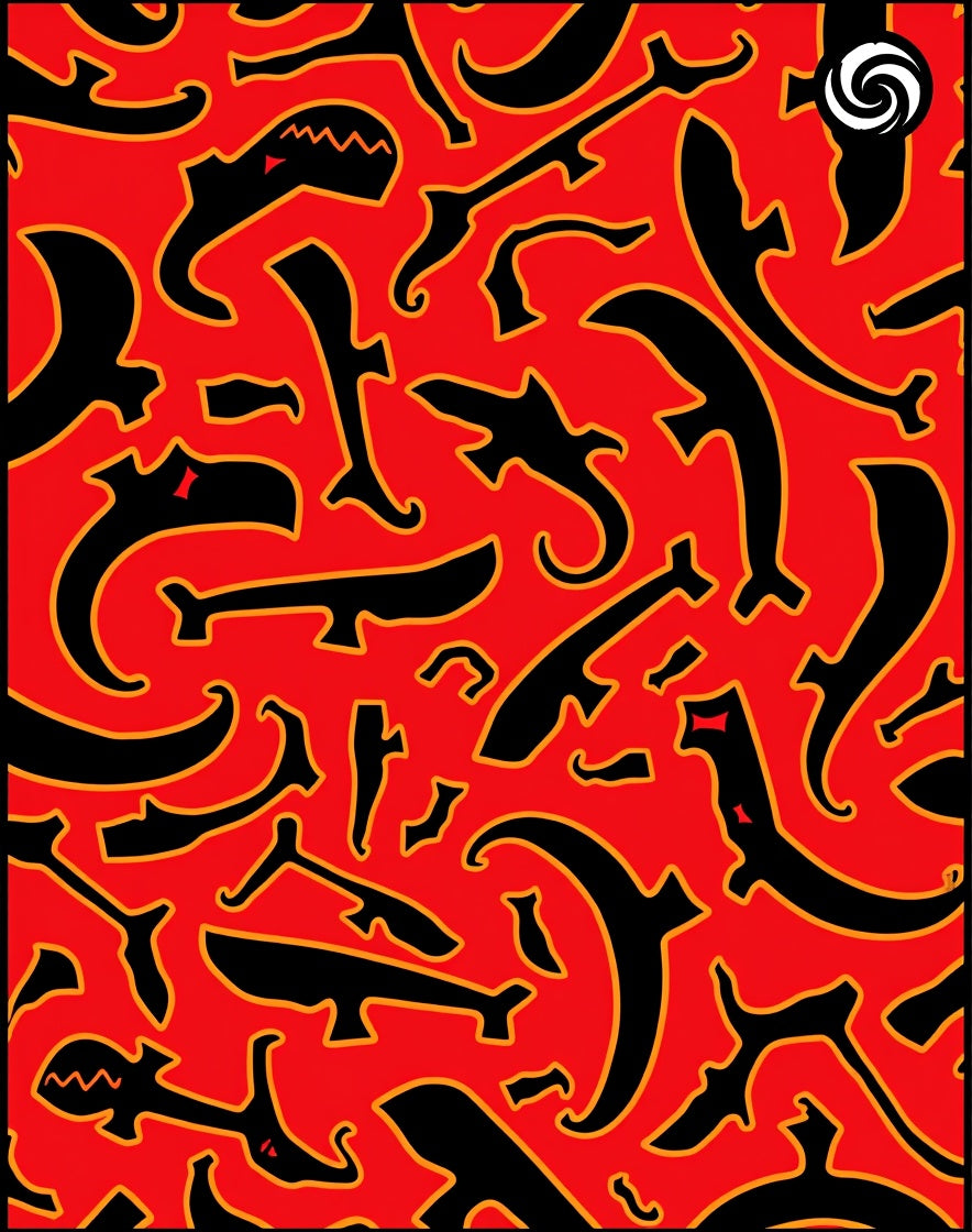 Bold Red Black Organic Forms Rug