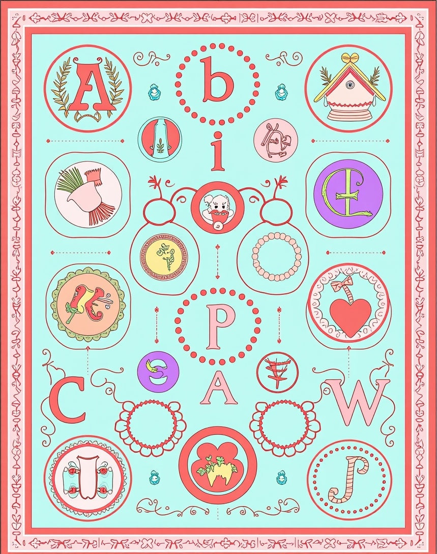 Playful Pastel Alphabet Garden Whimsy Rug