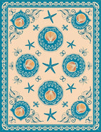 Teal Shell Starfish Medallion Beach Rug