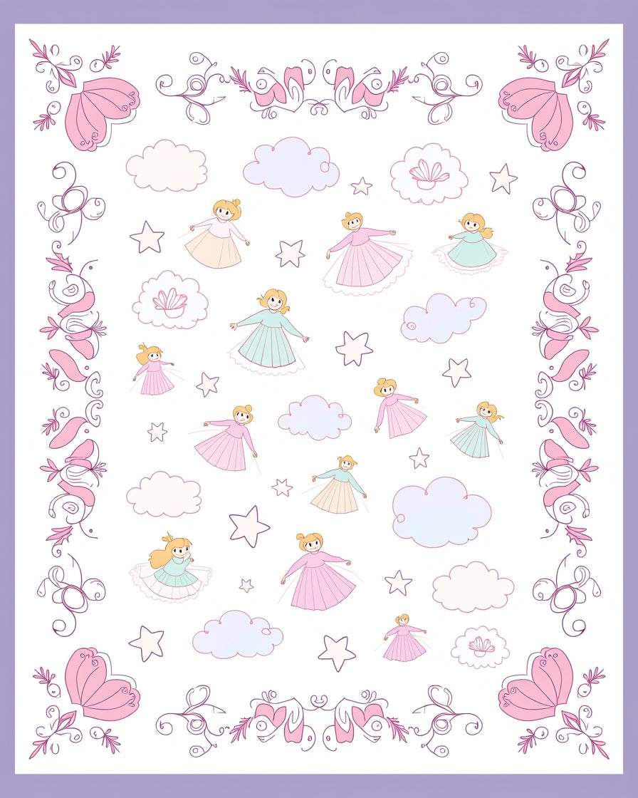 Whimsical Pink Ballerina Clouds stars Rug