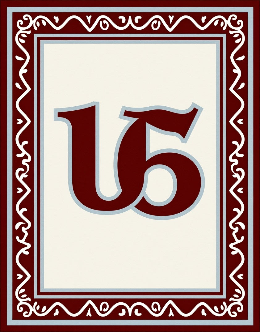 Crimson Monogram Scroll Border Rug
