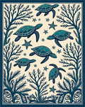 Teal Sea Turtle Starfish Marine Life Rug