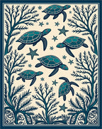 Teal Sea Turtle Starfish Marine Life Rug