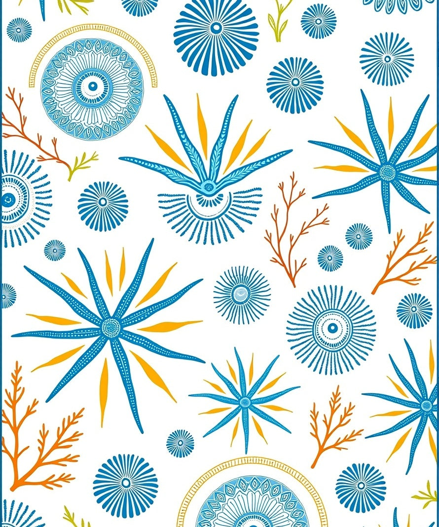 Coastal Blue Sunburst Starburst Medallion Rug