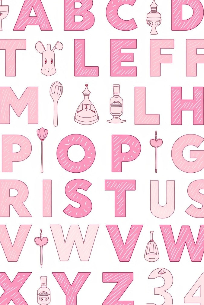 Pink Alphabet And Icons Whimsical Rug