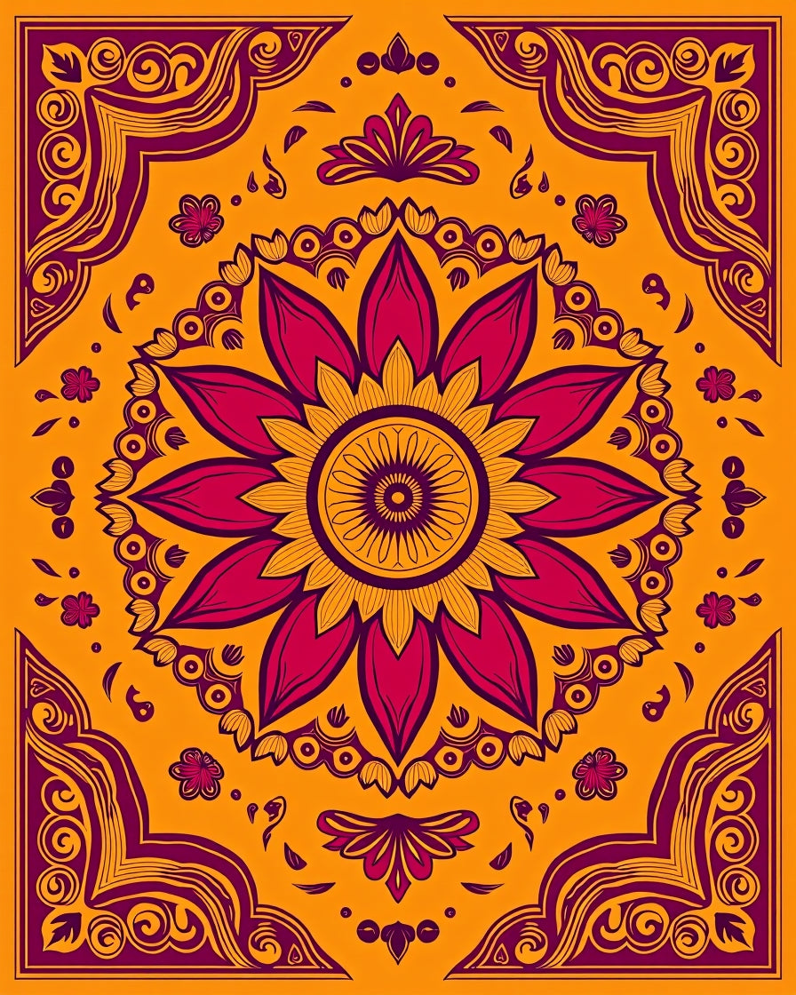 Vibrant Crimson Floral Sunburst Rug