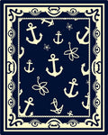 Navy Anchor And Leaf Border Rug