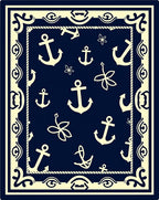 Navy Anchor And Leaf Border Rug