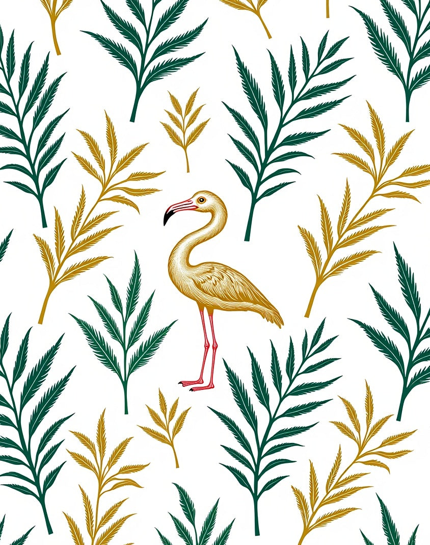 Golden Flamingo Tropical Green Foliage Rug