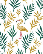 Golden Flamingo Tropical Green Foliage Rug