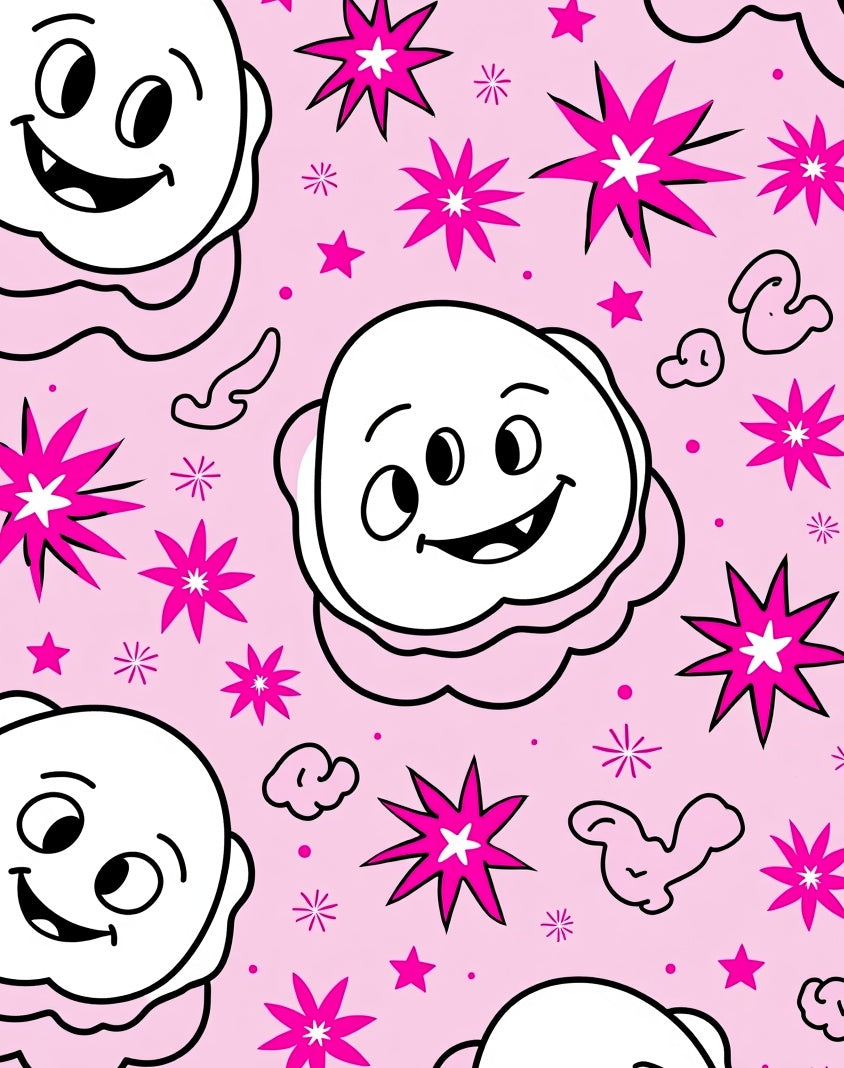 Playful Pink Animated Starburst Character Rug