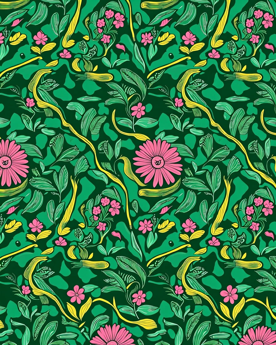 Lush Pink Floral Garden Vines Rug