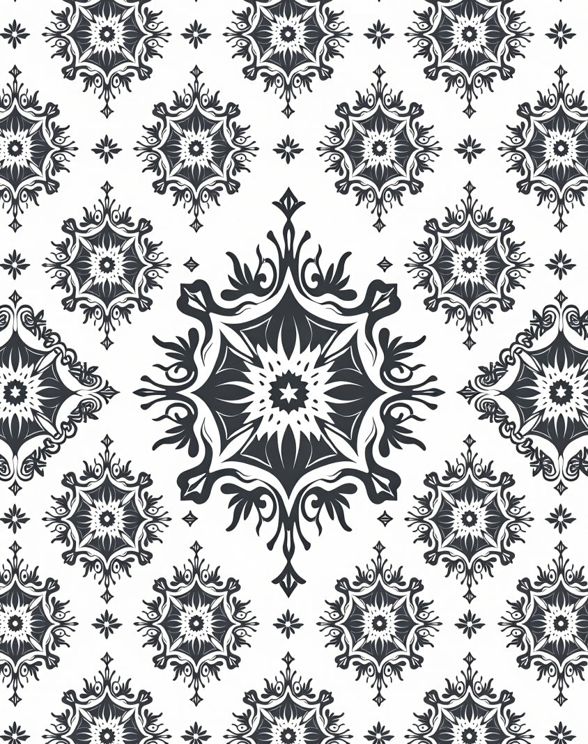Monochromatic Floral Medallion Symmetry Rug