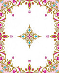 Ornate Pink Gold Teal Medallion Border Rug