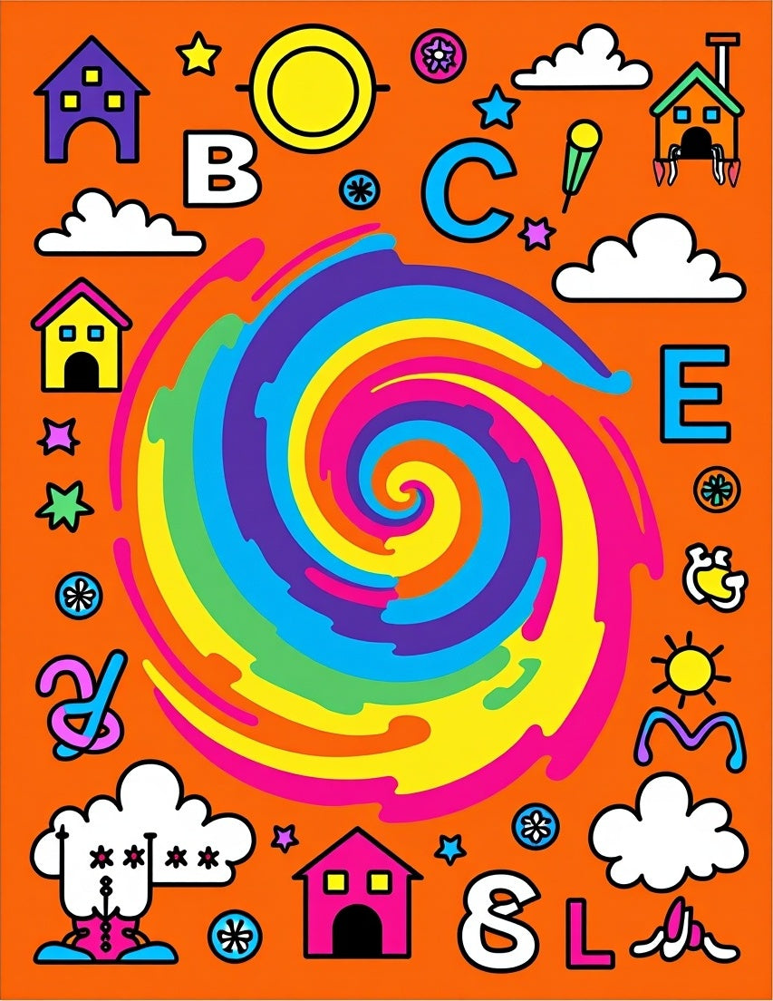 Psychedelic Swirl Rainbow Collage Rug