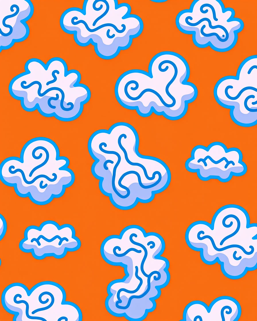 Whimsical Orange Cloud Swirl Rug