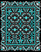 Bold Cyan Geometric Scrollwork Rug