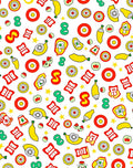 Whimsical Yellow Fruit Red Circles Green Eights Rug