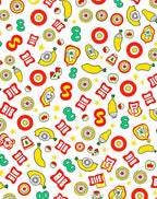 Whimsical Yellow Fruit Red Circles Green Eights Rug
