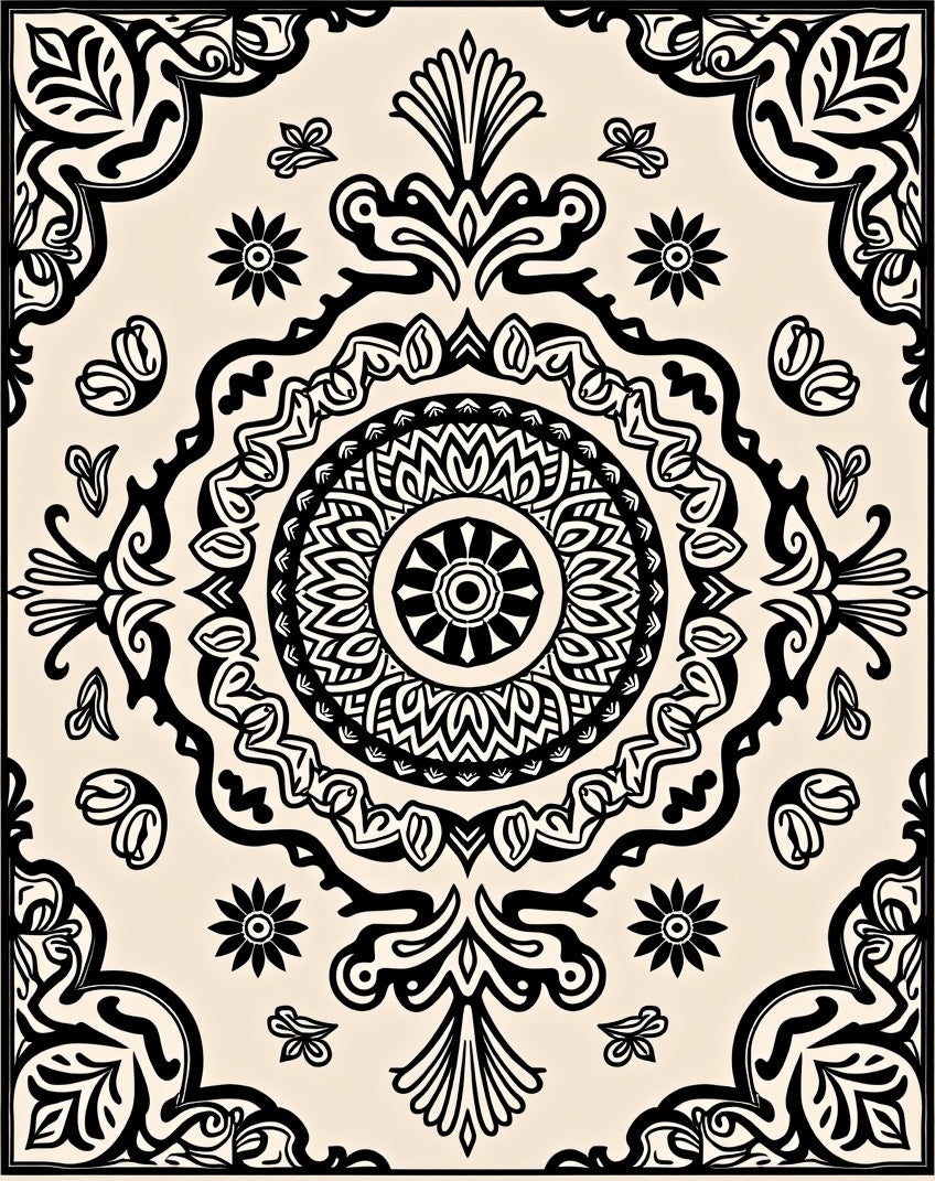 Black Cream Ornamental Mandala Rug