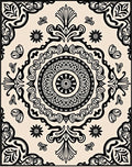 Black Cream Ornamental Mandala Rug