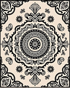 Black Cream Ornamental Mandala Rug