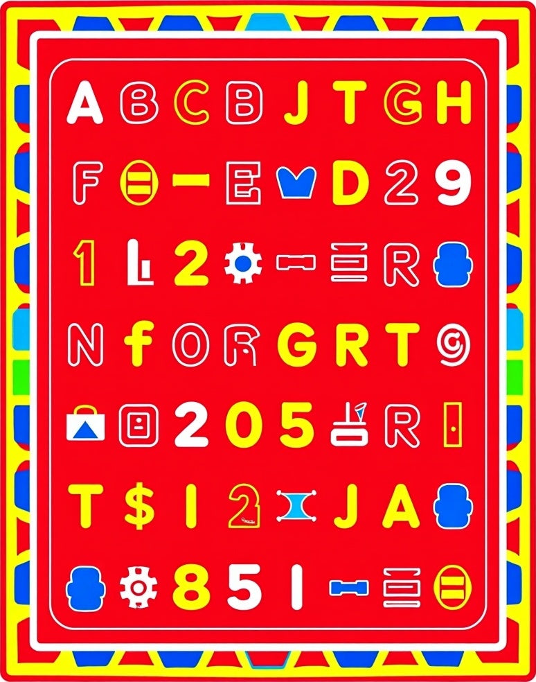 Alphabetical Numeric Bold Primary Colors Rug