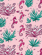 Pink Seahorse Teal Coral Reef Rug
