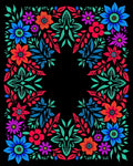 Vibrant Floral Border with Geometric Accents Rug