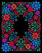 Vibrant Floral Border with Geometric Accents Rug