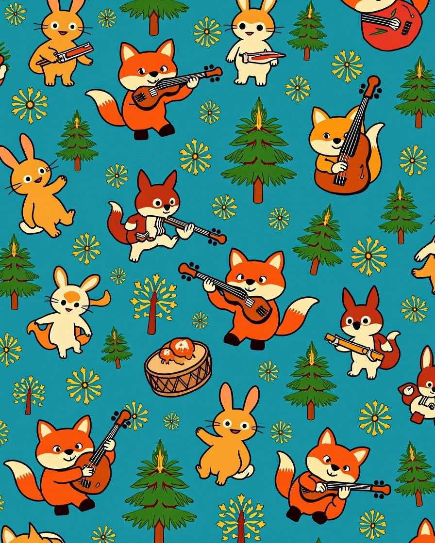 Cute Woodland Animals Playing Music Rug