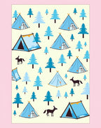 Blue Camping Tents And Forest Animals Rug
