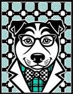 Dapper Dog Black Glasses Turquoise Plaid Rug