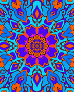 Vibrant Orange Blue Medallion Swirl Rug